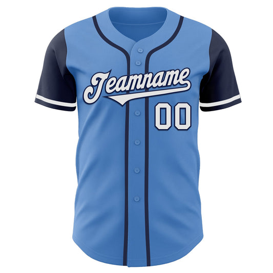 Custom Powder Blue White-Navy Authentic Two Tone Baseball Jersey - Sky-Custom