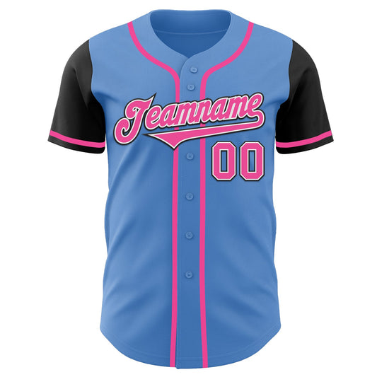 Custom Powder Blue Pink-Black Authentic Two Tone Baseball Jersey - Sky-Custom