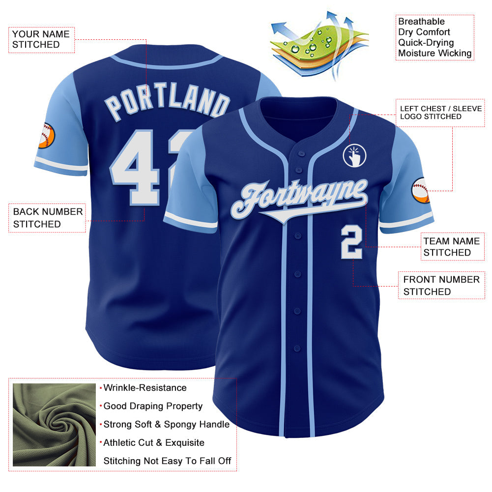 Custom Royal White-Light Blue Authentic Two Tone Baseball Jersey - Sky-Custom