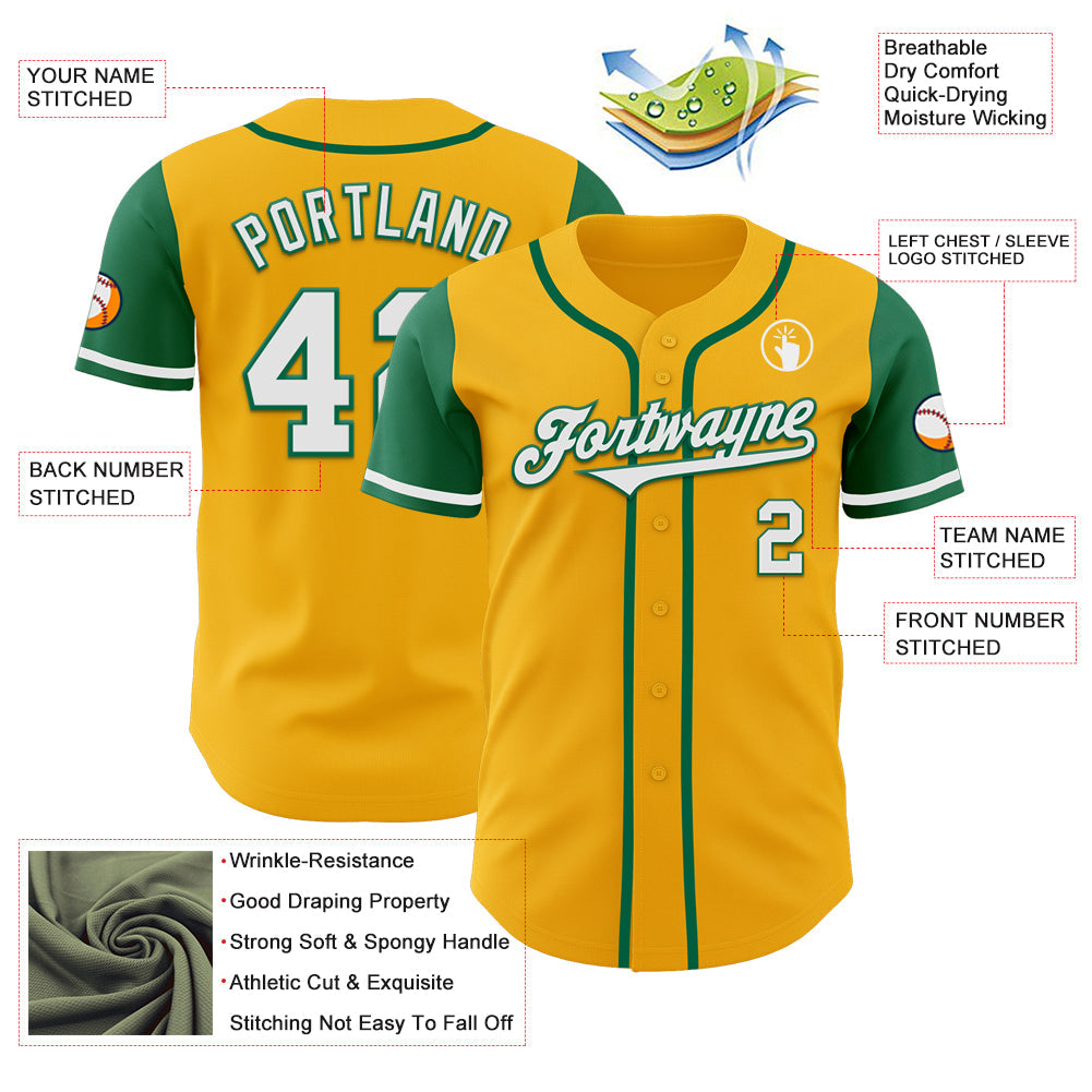 Custom Gold White-Kelly Green Authentic Two Tone Baseball Jersey - Sky-Custom