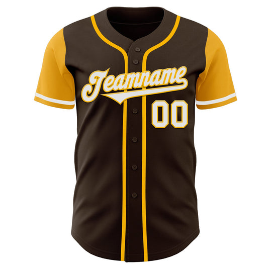 Custom Brown White-Gold Authentic Two Tone Baseball Jersey - Sky-Custom