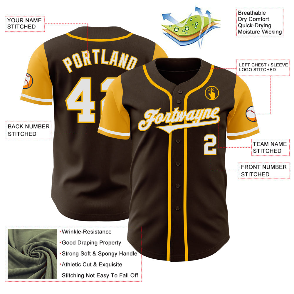 Custom Brown White-Gold Authentic Two Tone Baseball Jersey - Sky-Custom