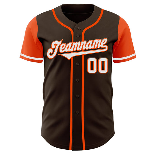 Custom Brown White-Orange Authentic Two Tone Baseball Jersey - Sky-Custom