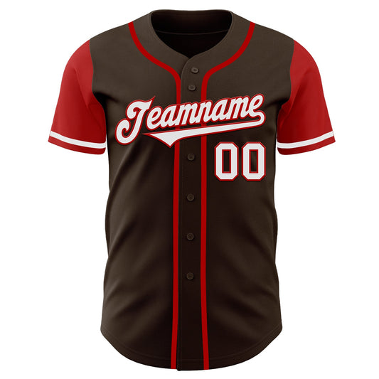 Custom Brown White-Red Authentic Two Tone Baseball Jersey - Sky-Custom