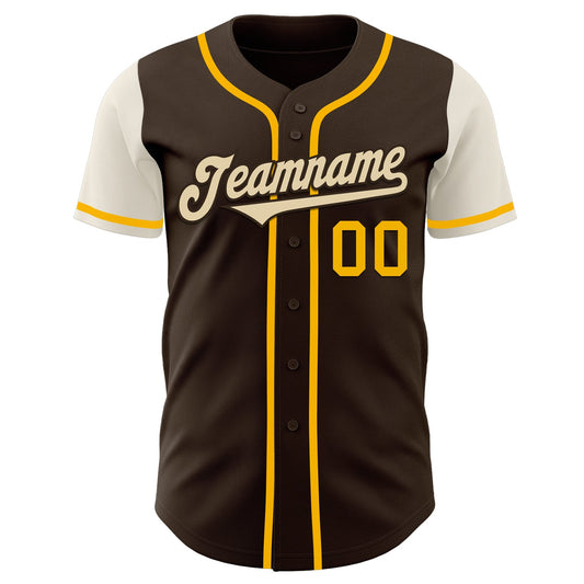 Custom Brown Gold-Cream Authentic Two Tone Baseball Jersey - Sky-Custom