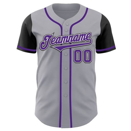 Custom Gray Purple-Black Authentic Two Tone Baseball Jersey - Sky-Custom