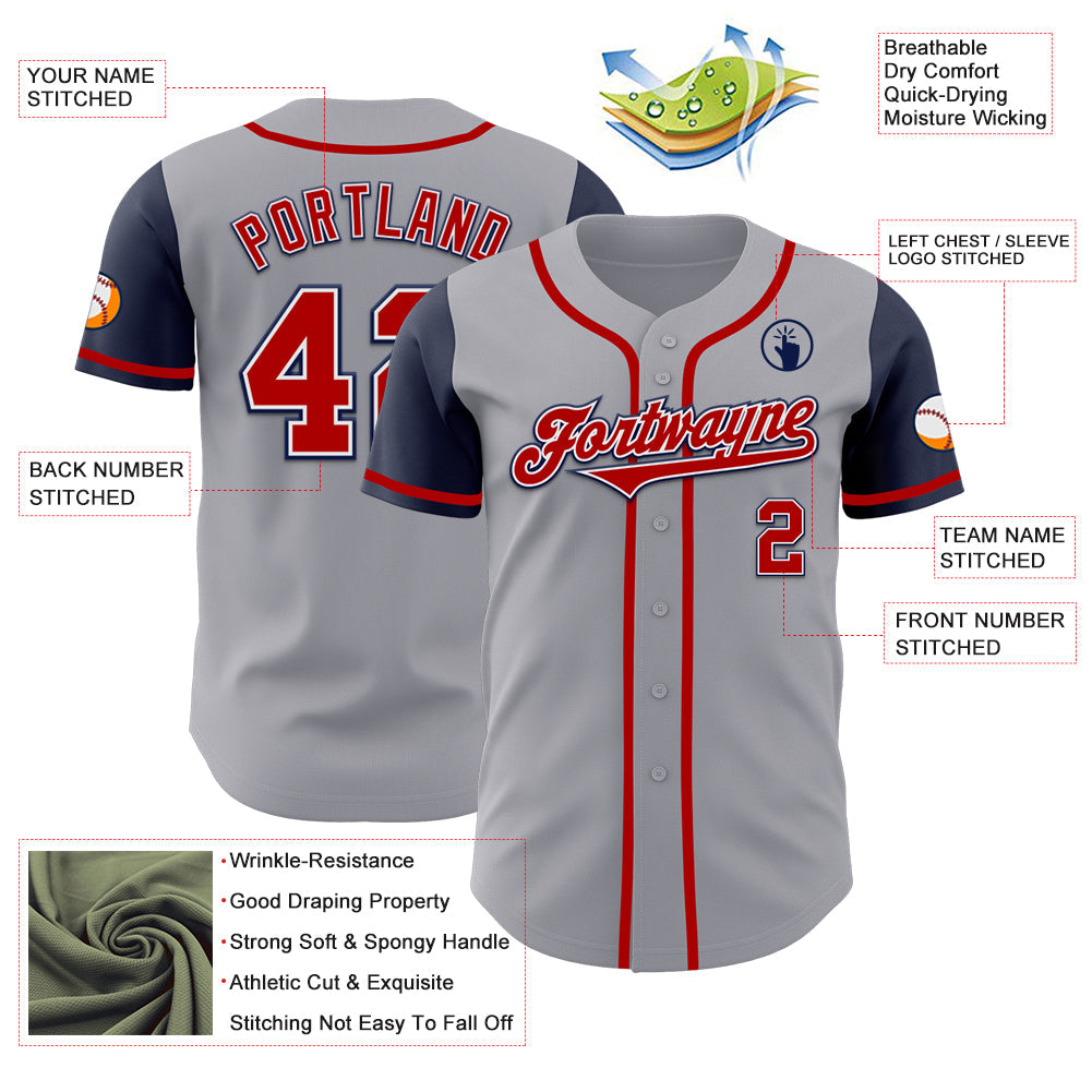 Custom Gray Red-Navy Authentic Two Tone Baseball Jersey - Sky-Custom