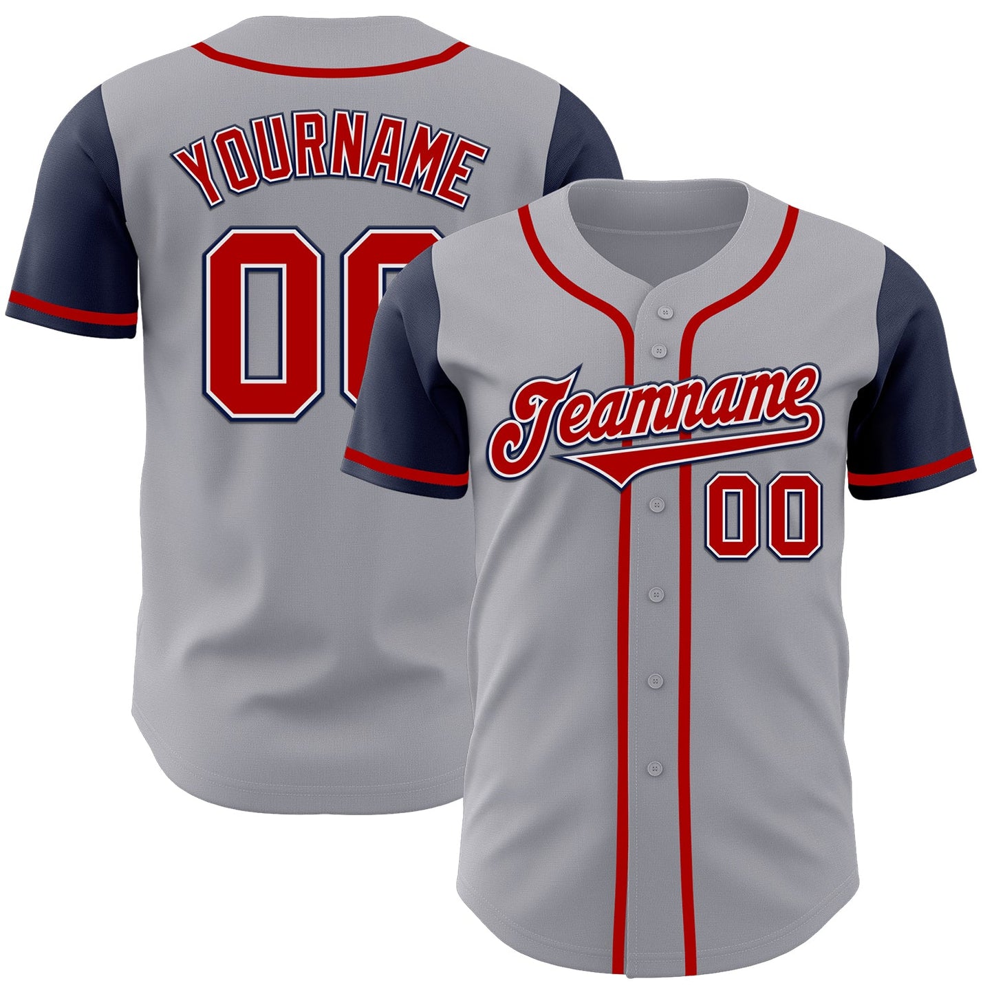 Custom Gray Red-Navy Authentic Two Tone Baseball Jersey - Sky-Custom