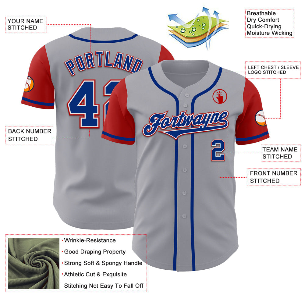 Custom Gray Royal-Red Authentic Two Tone Baseball Jersey - Sky-Custom