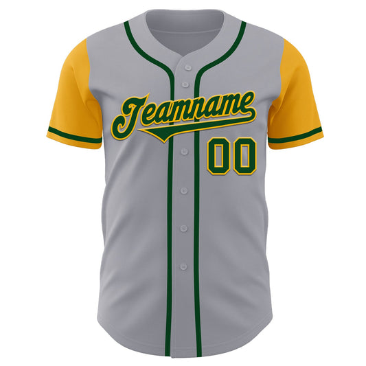 Custom Gray Green-Gold Authentic Two Tone Baseball Jersey - Sky-Custom