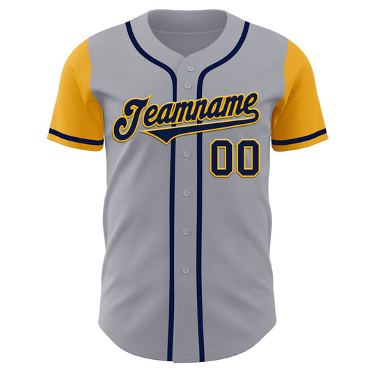 Custom Gray Navy-Gold Authentic Two Tone Baseball Jersey - Sky-Custom