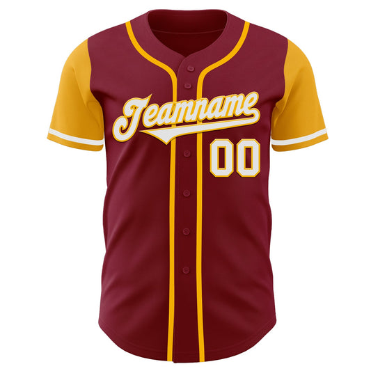 Custom Crimson White-Gold Authentic Two Tone Baseball Jersey - Sky-Custom