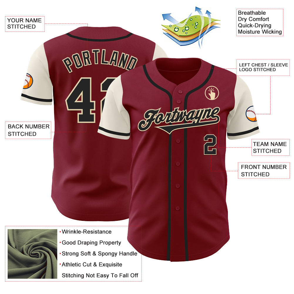 Custom Crimson Black-Cream Authentic Two Tone Baseball Jersey - Sky-Custom