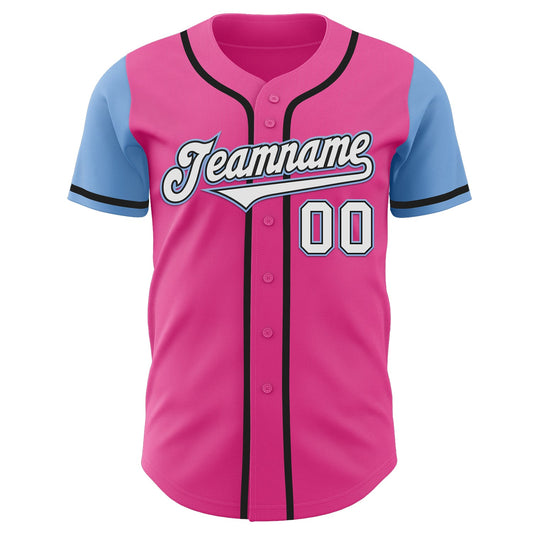 Custom Pink White-Light Blue Authentic Two Tone Baseball Jersey - Sky-Custom