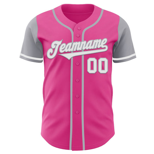 Custom Pink White-Gray Authentic Two Tone Baseball Jersey - Sky-Custom
