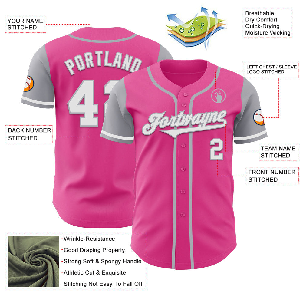 Custom Pink White-Gray Authentic Two Tone Baseball Jersey - Sky-Custom