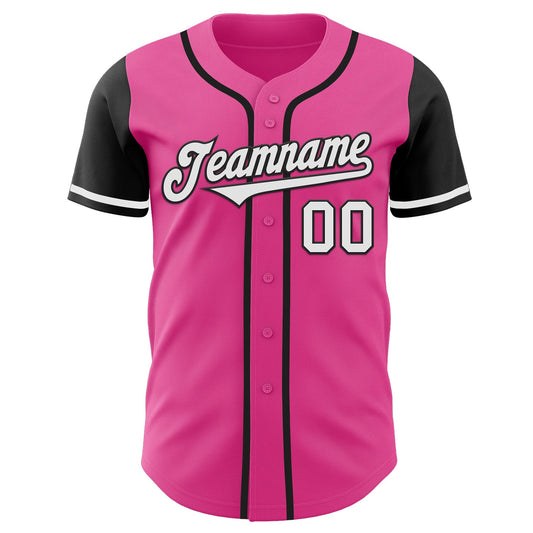 Custom Pink White-Black Authentic Two Tone Baseball Jersey - Sky-Custom