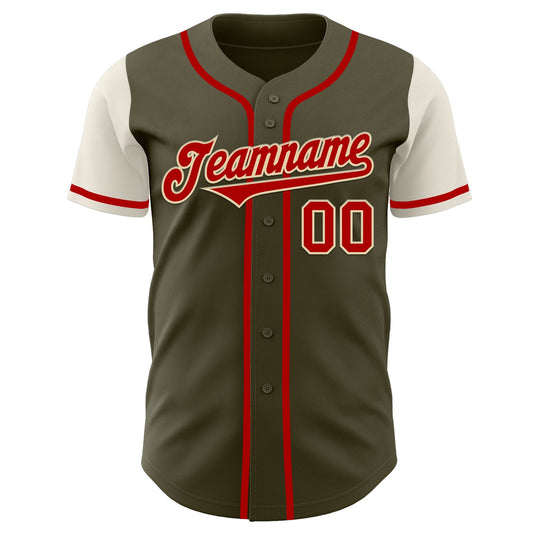 Custom Olive Red-Cream Authentic Two Tone Salute To Service Baseball Jersey - Sky-Custom