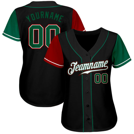 Custom Black Kelly Green-Red Authentic Two Tone Baseball Jersey - Sky-Custom