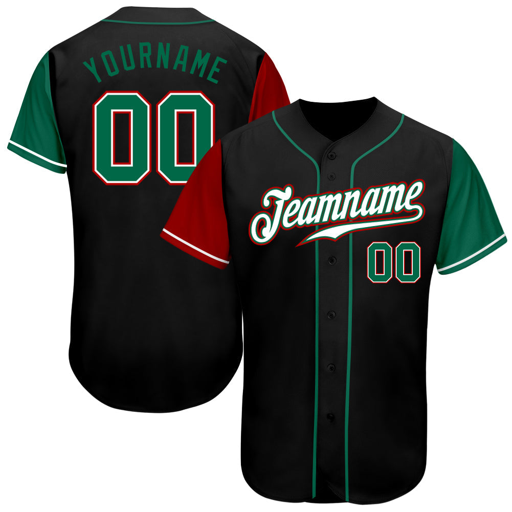 Custom Black Kelly Green-Red Authentic Two Tone Baseball Jersey - Sky-Custom