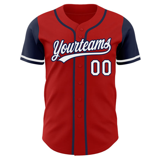 Custom Red White-Navy Authentic Two Tone Baseball Jersey - Sky-Custom