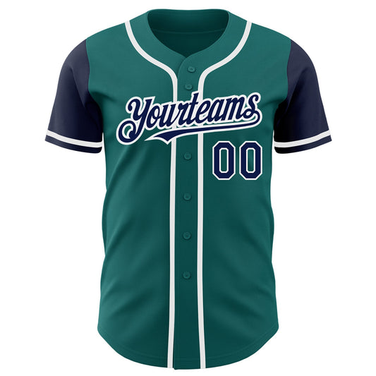Custom Teal Navy-White Authentic Two Tone Baseball Jersey - Sky-Custom