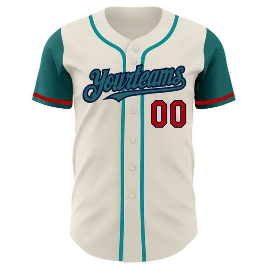 Custom Cream Teal Navy-Red Authentic Two Tone Baseball Jersey - Sky-Custom
