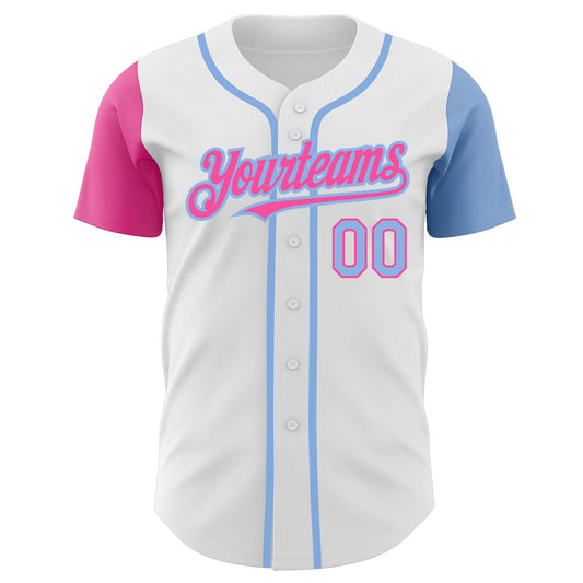 Custom White Light Blue-Pink Authentic Two Tone Baseball Jersey - Sky-Custom