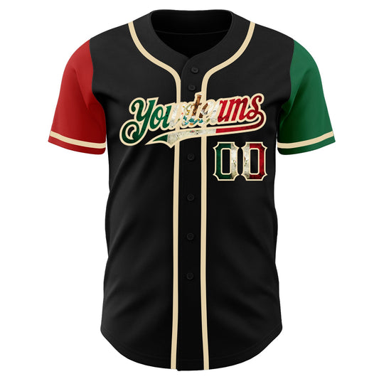 Custom Black Vintage Mexican Flag Kelly Green Red-City Cream Authentic Two Tone Baseball Jersey - Sky-Custom
