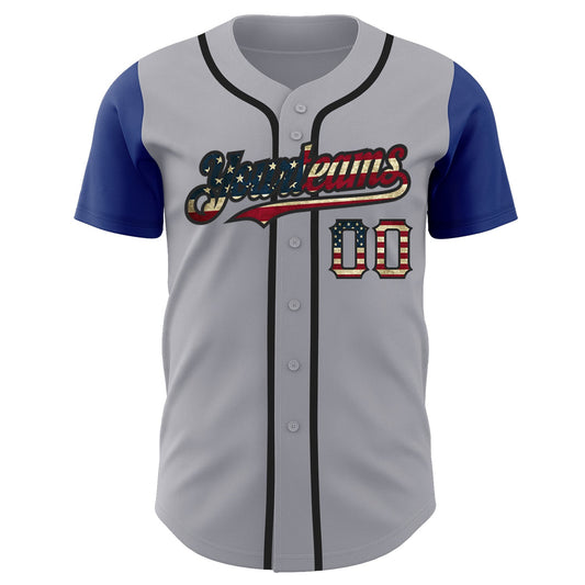Custom Gray Vintage USA Flag Royal-Black Authentic Two Tone Baseball Jersey - Sky-Custom