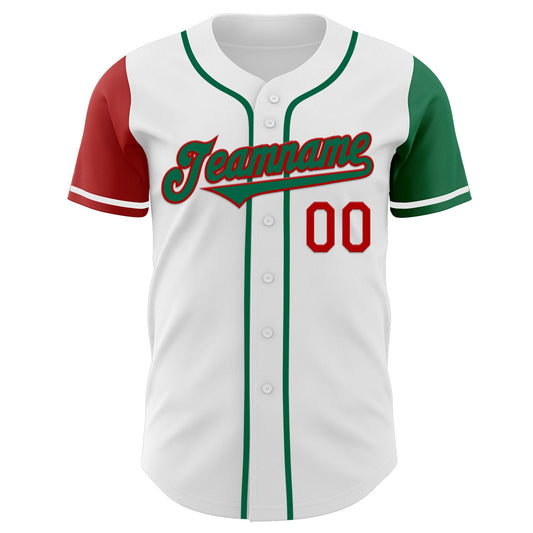 Custom White Kelly Green-Red Authentic Two Tone Baseball Jersey - Sky-Custom