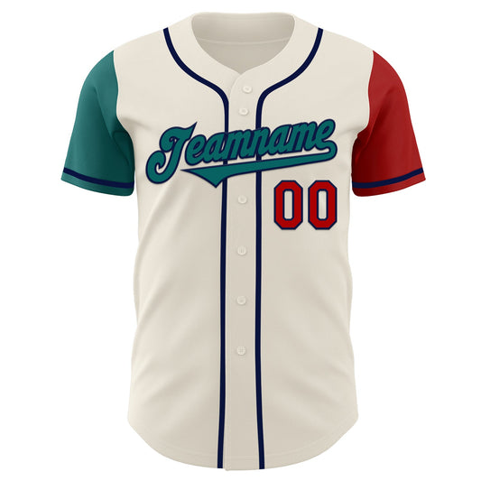 Custom Cream Red Teal-Navy Authentic Two Tone Baseball Jersey - Sky-Custom