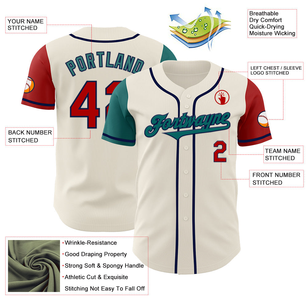 Custom Cream Red Teal-Navy Authentic Two Tone Baseball Jersey - Sky-Custom