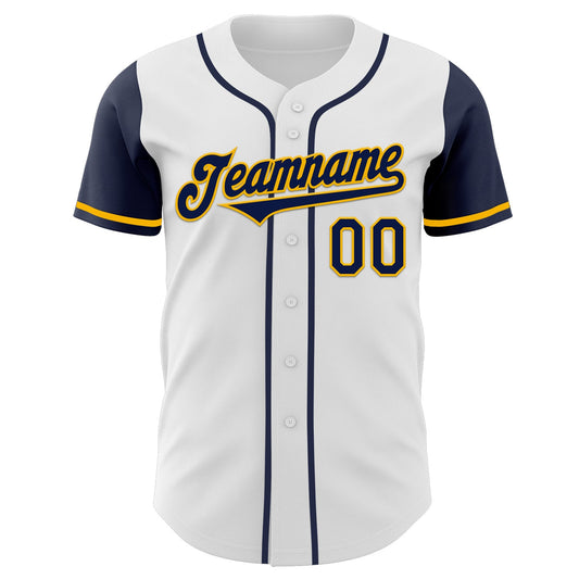 Custom White Navy-Gold Authentic Two Tone Baseball Jersey - Sky-Custom