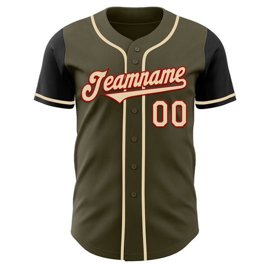 Custom Olive Cream Red-Black Authentic Salute To Service Two Tone Baseball Jersey - Sky-Custom