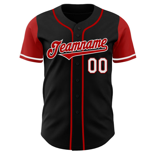 Custom Black Red-White Authentic Two Tone Baseball Jersey - Sky-Custom