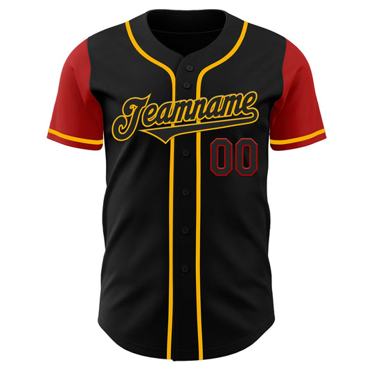 Custom Black Gold-Red Authentic Two Tone Baseball Jersey - Sky-Custom