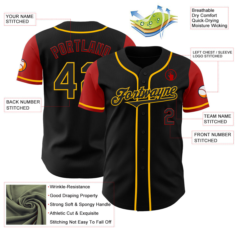 Custom Black Gold-Red Authentic Two Tone Baseball Jersey - Sky-Custom