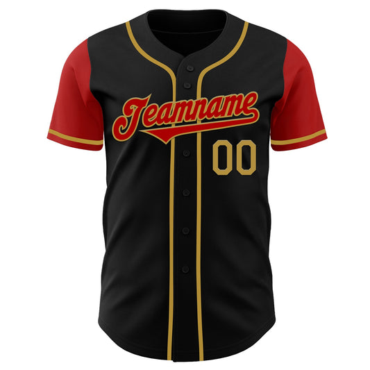 Custom Black Red-Old Gold Authentic Two Tone Baseball Jersey - Sky-Custom