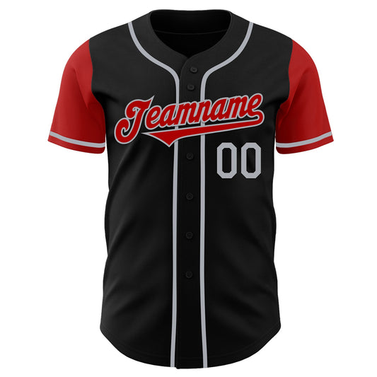 Custom Black Red-Gray Authentic Two Tone Baseball Jersey - Sky-Custom