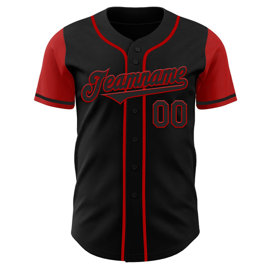 Custom Black Red Authentic Two Tone Baseball Jersey - Sky-Custom