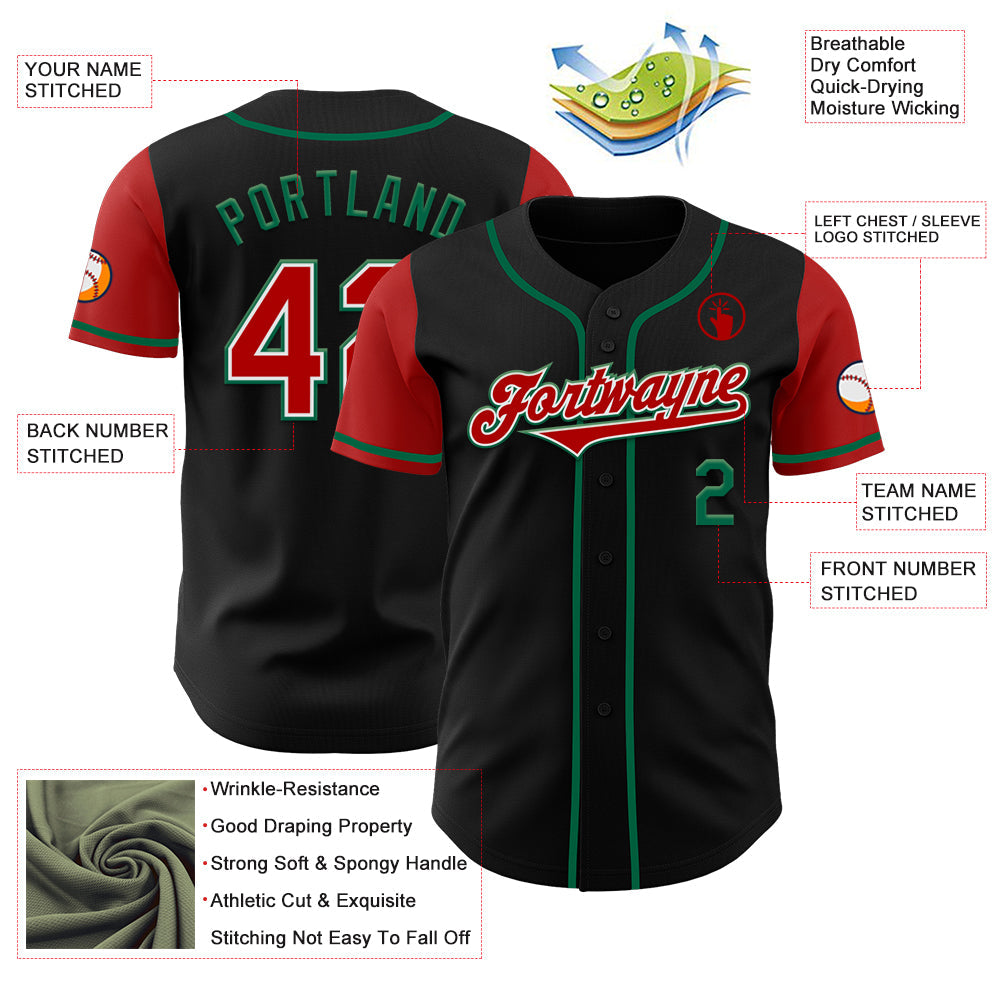 Custom Black Red-Kelly Green Authentic Two Tone Baseball Jersey - Sky-Custom