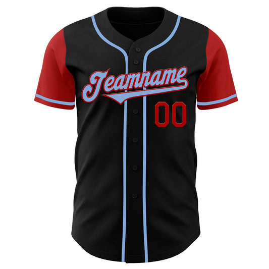 Custom Black Light Blue-Red Authentic Two Tone Baseball Jersey - Sky-Custom