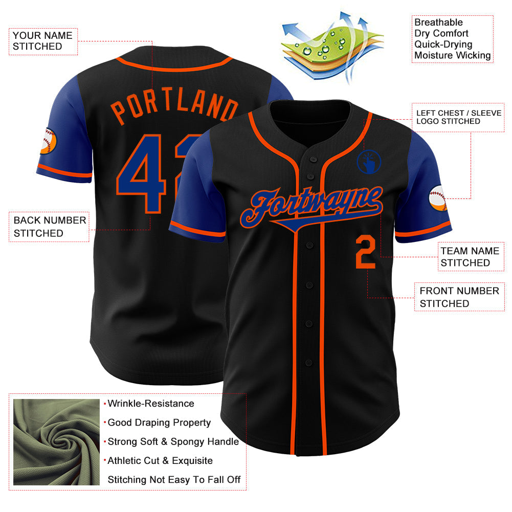 Custom Black Royal-Orange Authentic Two Tone Baseball Jersey - Sky-Custom