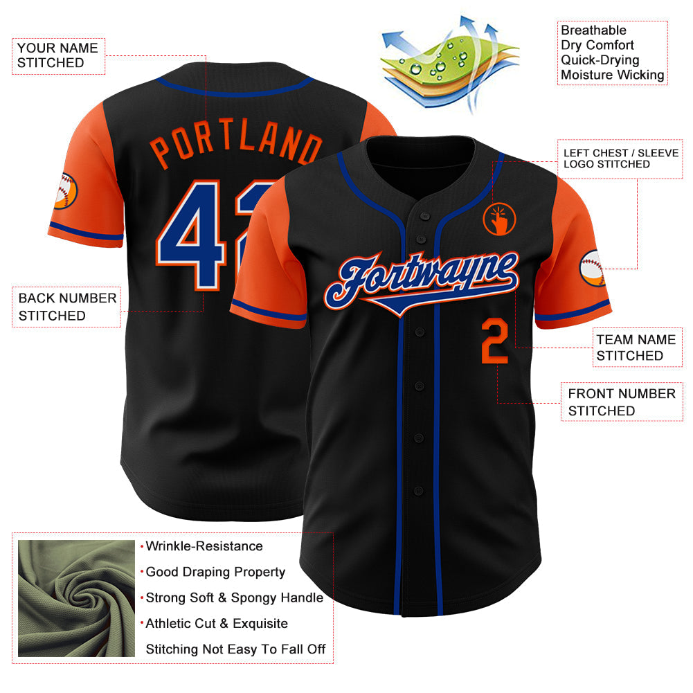 Custom Black Royal-Orange Authentic Two Tone Baseball Jersey - Sky-Custom
