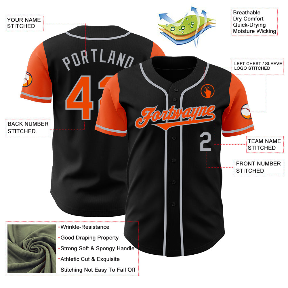 Custom Black Orange-Gray Authentic Two Tone Baseball Jersey - Sky-Custom