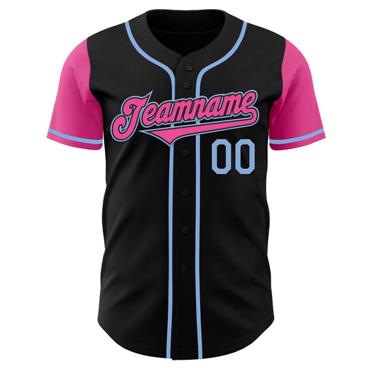 Custom Black Pink-Light Blue Authentic Two Tone Baseball Jersey - Sky-Custom