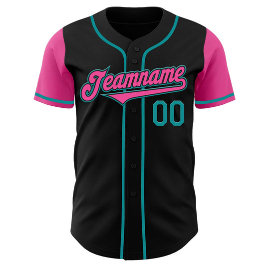 Custom Black Pink-Teal Authentic Two Tone Baseball Jersey - Sky-Custom