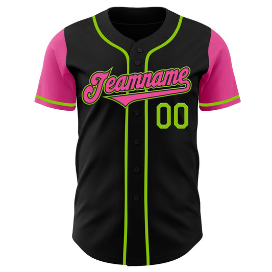 Custom Black Pink-Neon Green Authentic Two Tone Baseball Jersey - Sky-Custom
