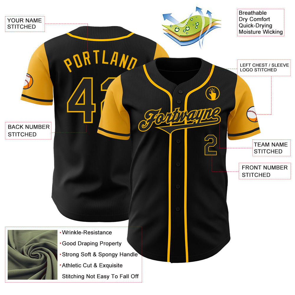 Custom Black Gold Authentic Two Tone Baseball Jersey - Sky-Custom